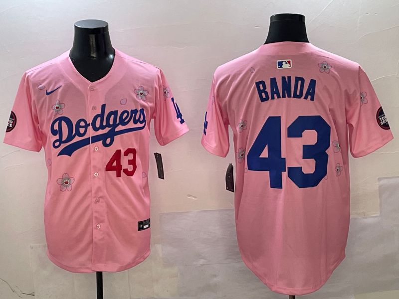 Men Los Angeles Dodgers 43 Banda Pink Sakura Edition 2025 Nike MLB Jersey style 4